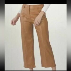 7 For All Mankind Faux Leather Wide Leg Cropped Pants Saddle Tan Size L